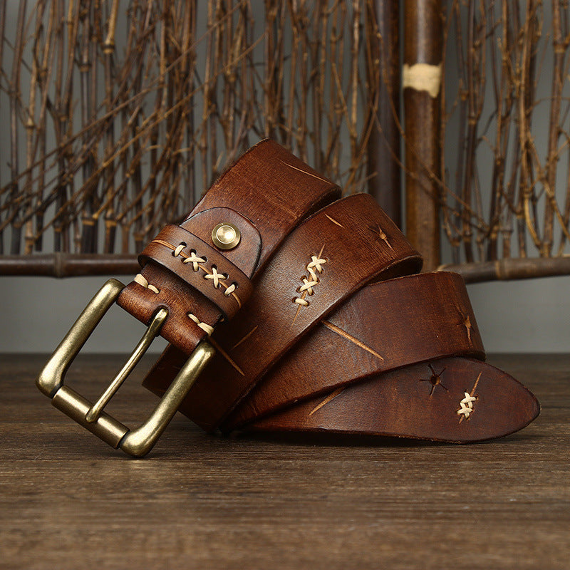 Hand-Stitched Vintage Top-Grain Leather Belt - product view 6