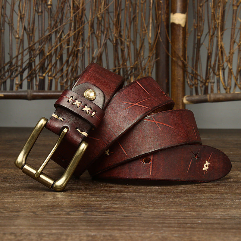 Hand-Stitched Vintage Top-Grain Leather Belt - product view 8