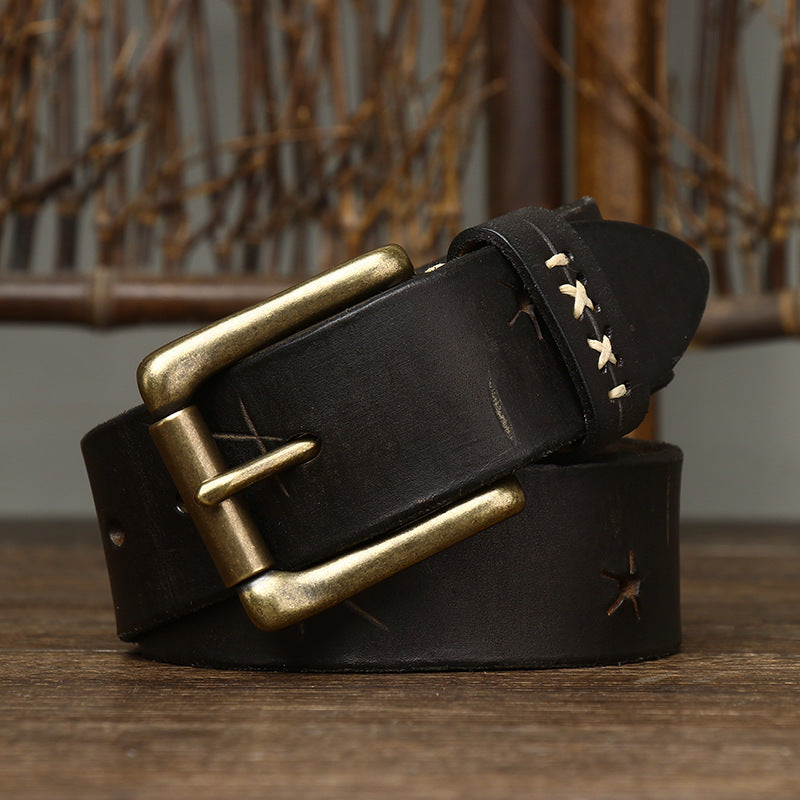Hand-Stitched Vintage Top-Grain Leather Belt - product view 11
