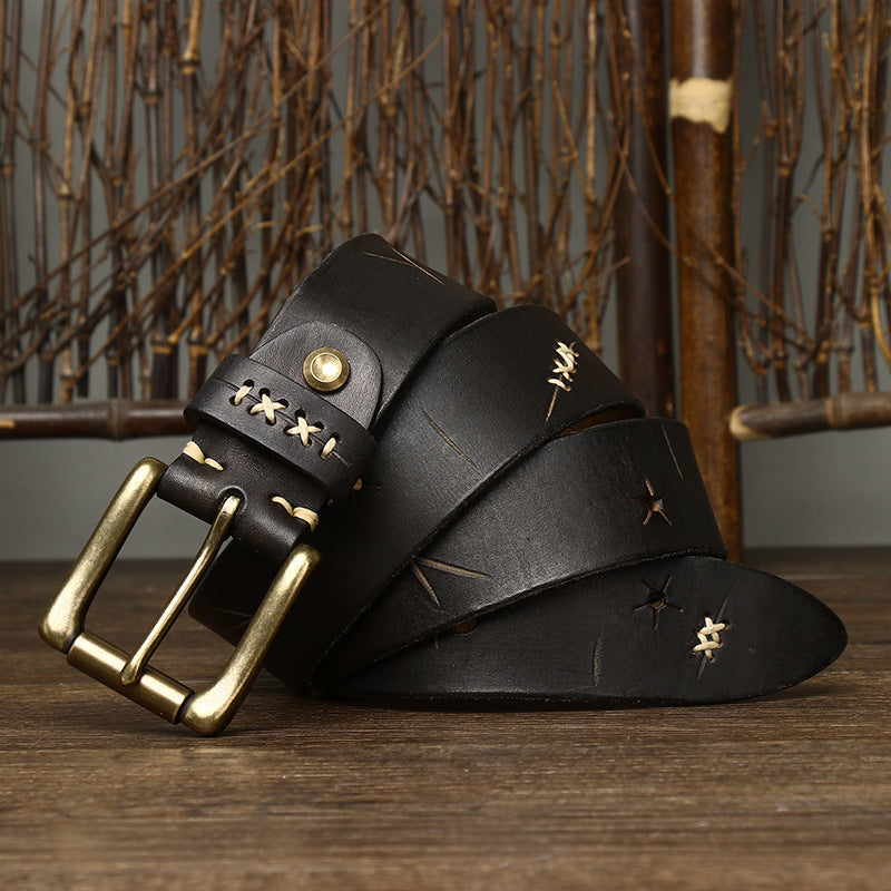 Hand-Stitched Vintage Top-Grain Leather Belt - product view 12