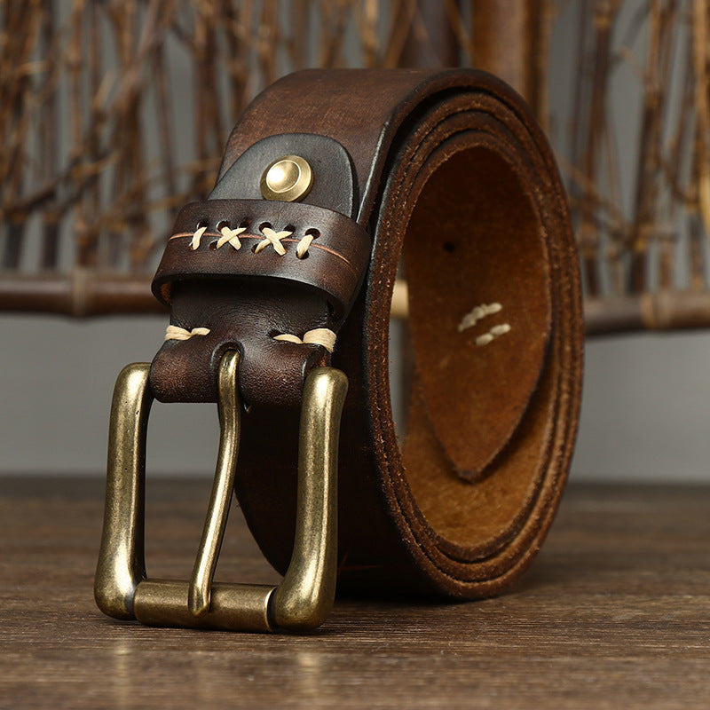 Hand-Stitched Vintage Top-Grain Leather Belt - product view 2