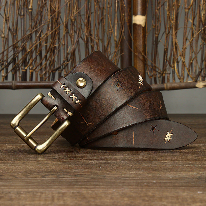 Hand-Stitched Vintage Top-Grain Leather Belt - product view 14