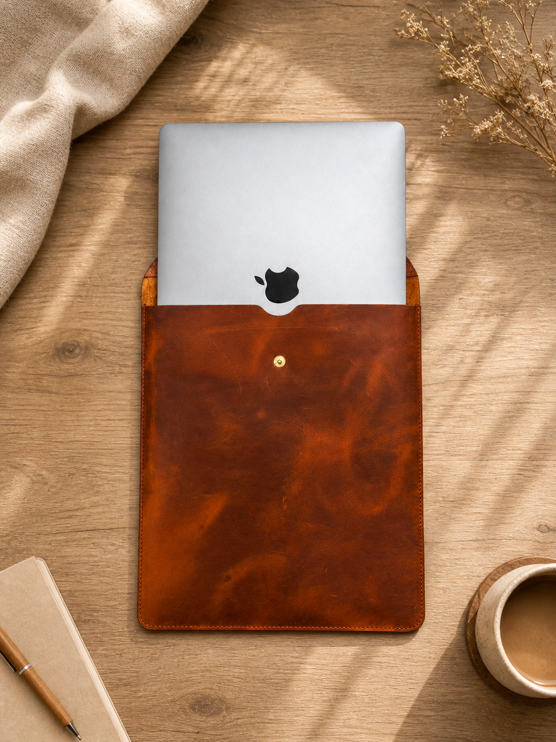 KAKAVY Handcrafted Leather MacBook Sleeve (Fits 13-16 inch laptops) leather laptop sleeve detail photo 11