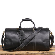 Black handcrafted crazy horse leather travel duffle bag, 50 cm