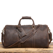 Dark brown handcrafted crazy horse leather travel duffle bag, 50 cm