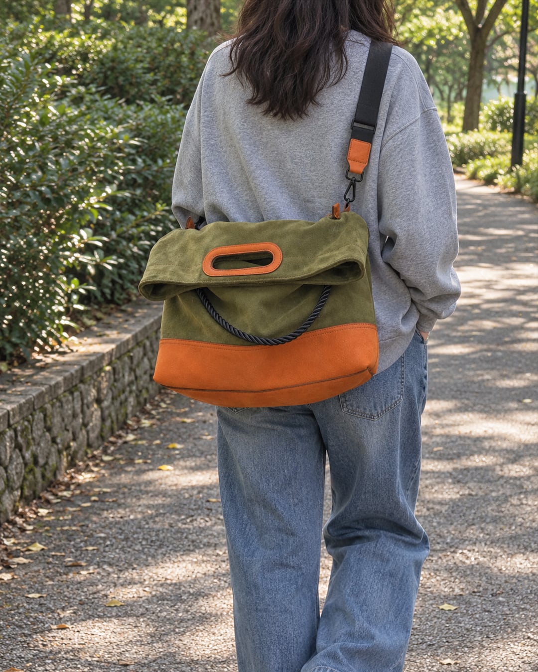 KAKAVY TRIO: Crossbody carry on a park walk (generated illustration)