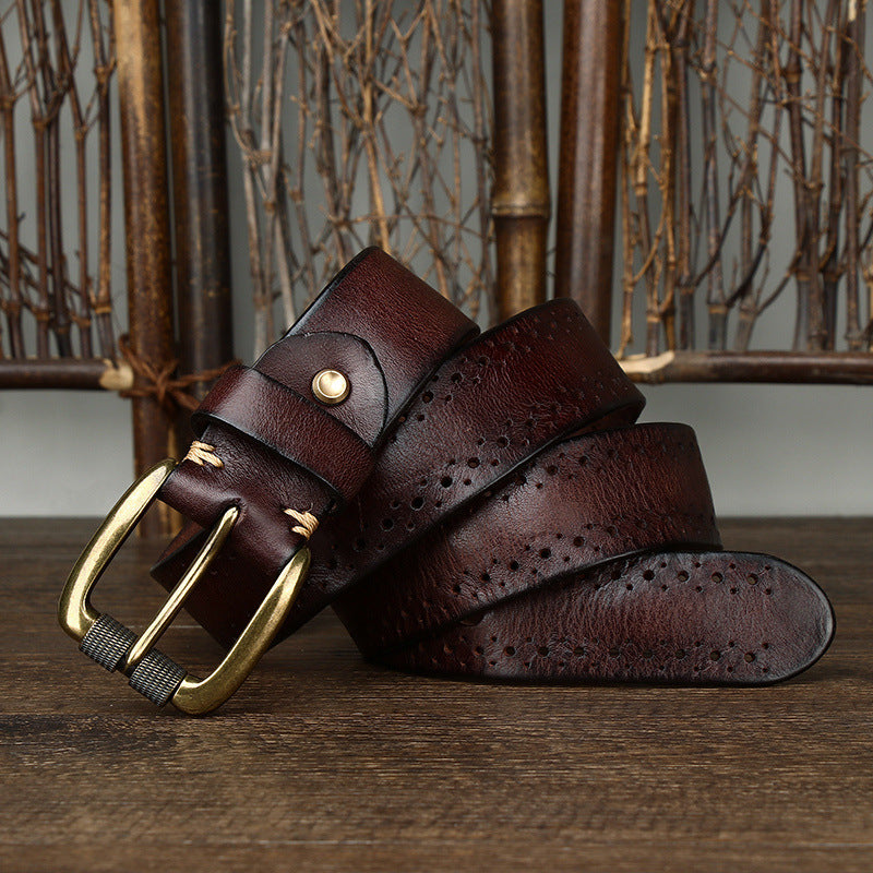 Perforated Vintage Top-Grain Leather Belt - product view 5