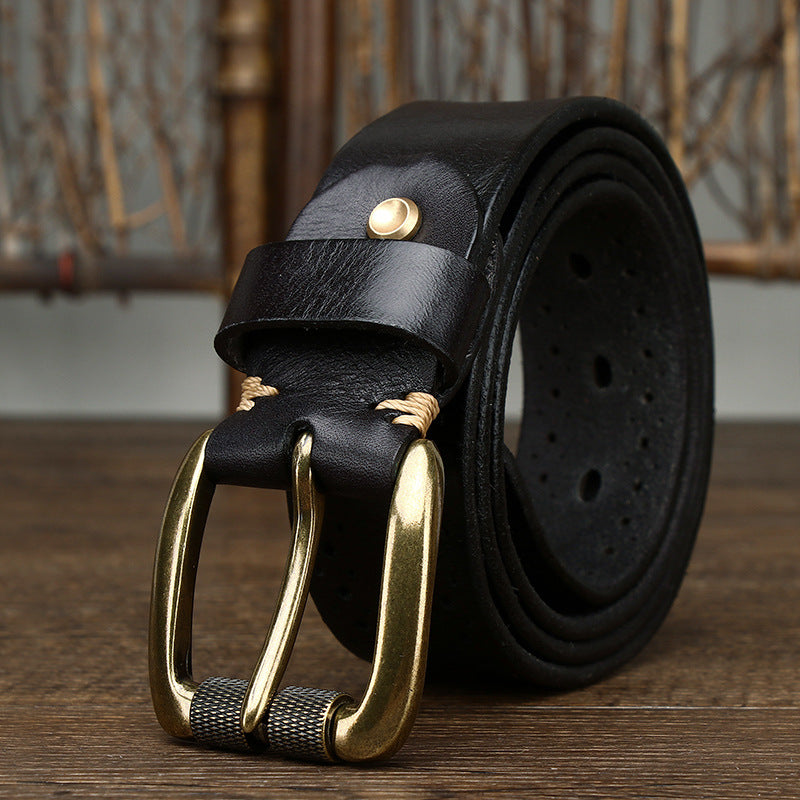 Perforated Vintage Top-Grain Leather Belt - product view 1