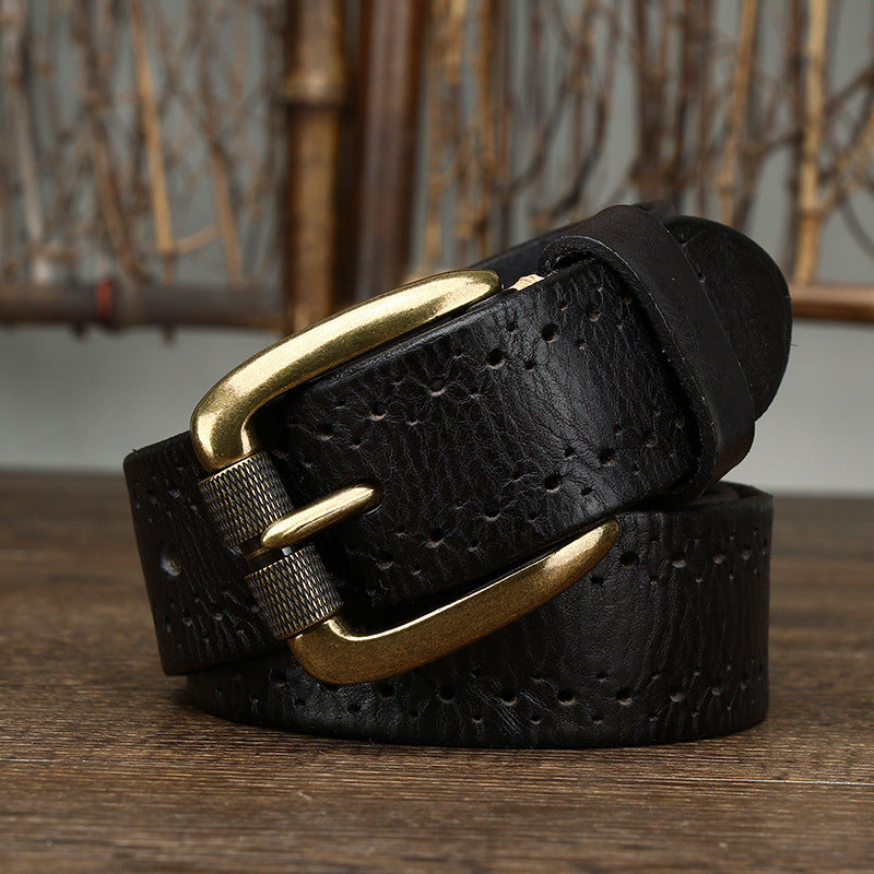 Perforated Vintage Top-Grain Leather Belt - product view 6