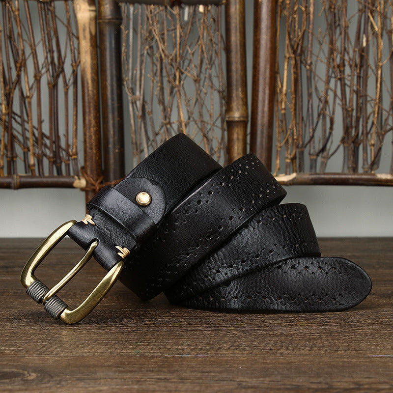 Perforated Vintage Top-Grain Leather Belt - product view 7