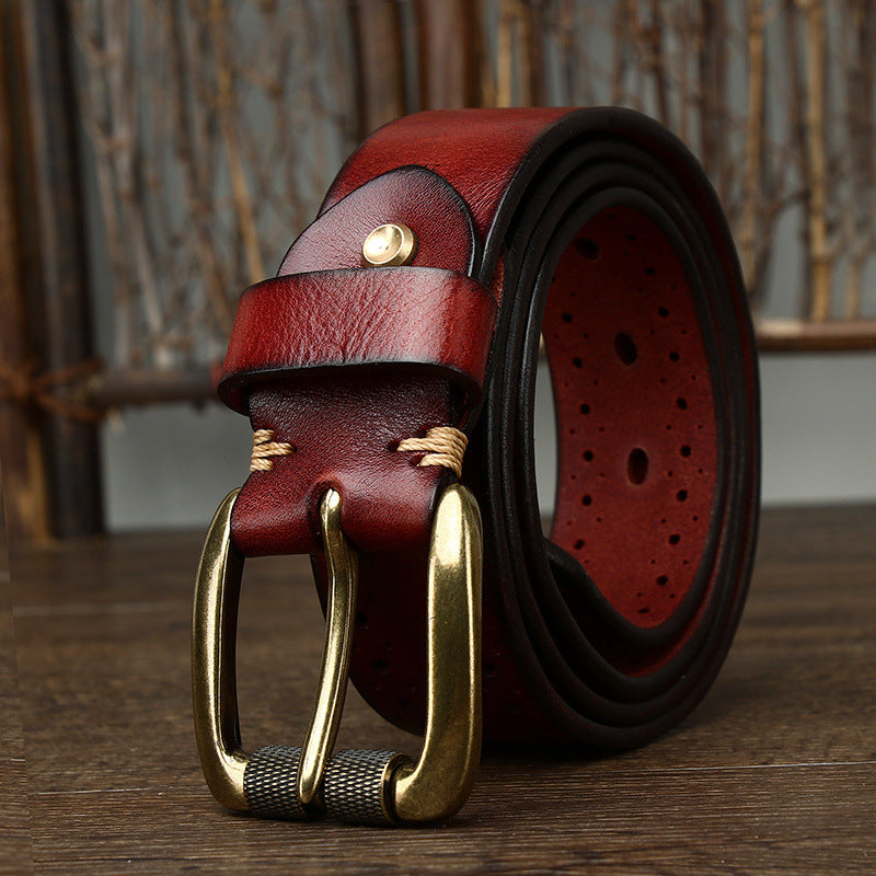 Perforated Vintage Top-Grain Leather Belt - product view 4