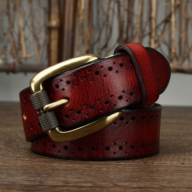 Perforated Vintage Top-Grain Leather Belt - product view 8