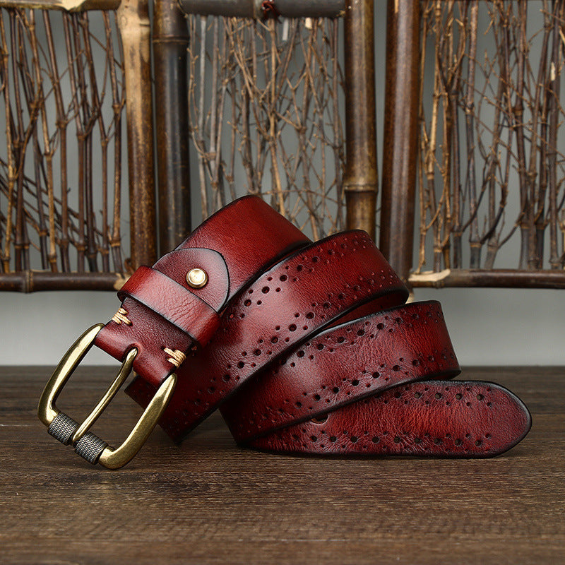 Perforated Vintage Top-Grain Leather Belt - product view 9
