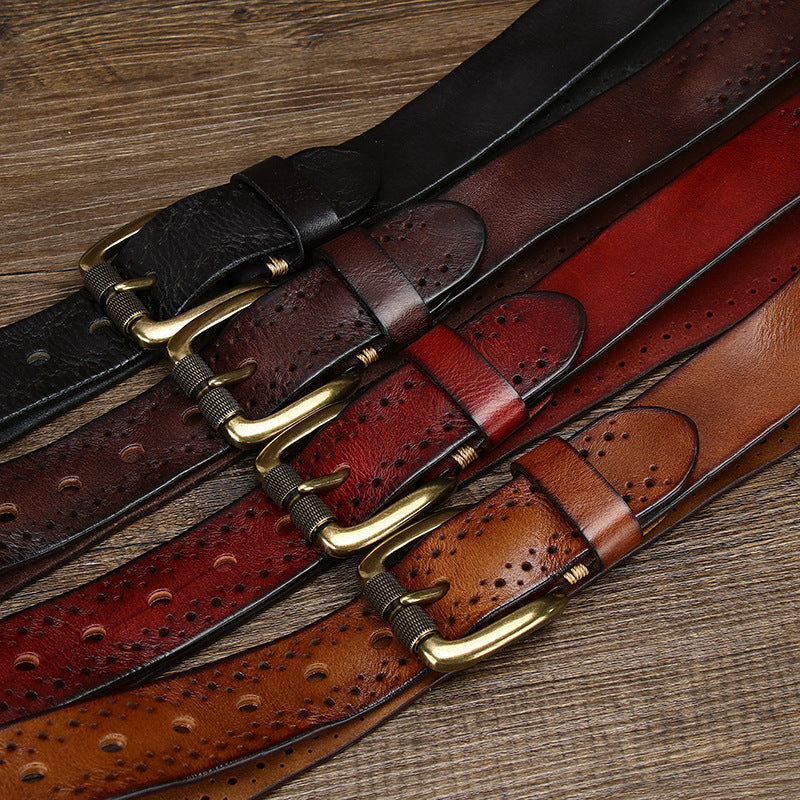 Perforated Vintage Top-Grain Leather Belt - product view 10