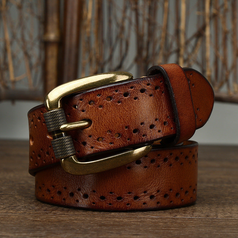 Perforated Vintage Top-Grain Leather Belt - product view 11