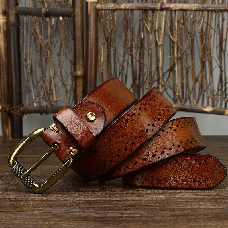 Perforated Vintage Top-Grain Leather Belt - product view 12
