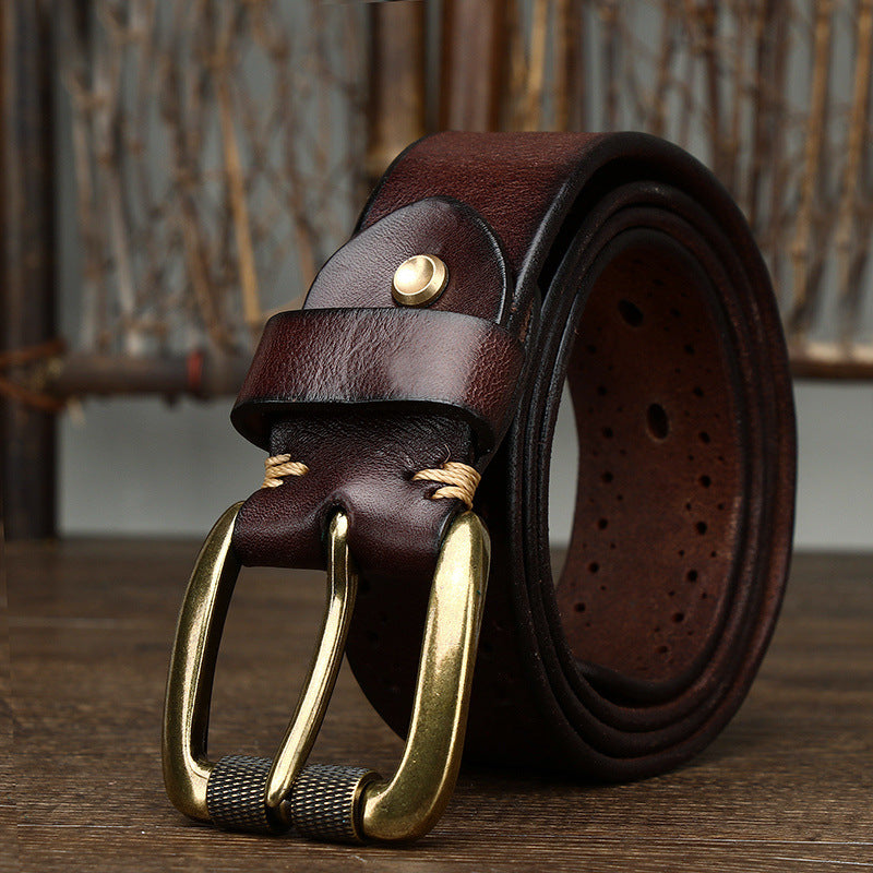 Perforated Vintage Top-Grain Leather Belt - product view 2