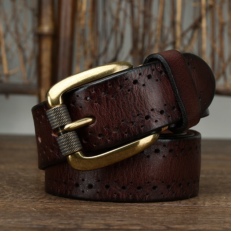 Perforated Vintage Top-Grain Leather Belt - product view 13
