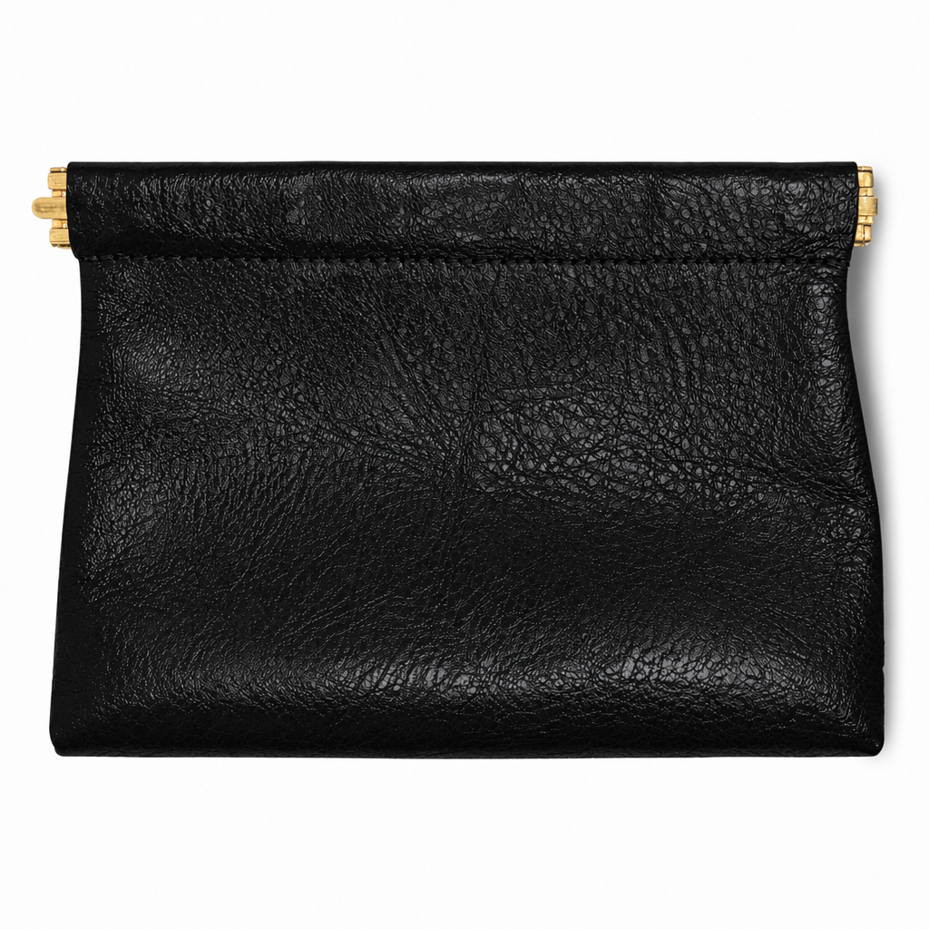 Black Handcrafted Leather Spring-Top Coin Purse - product view 6