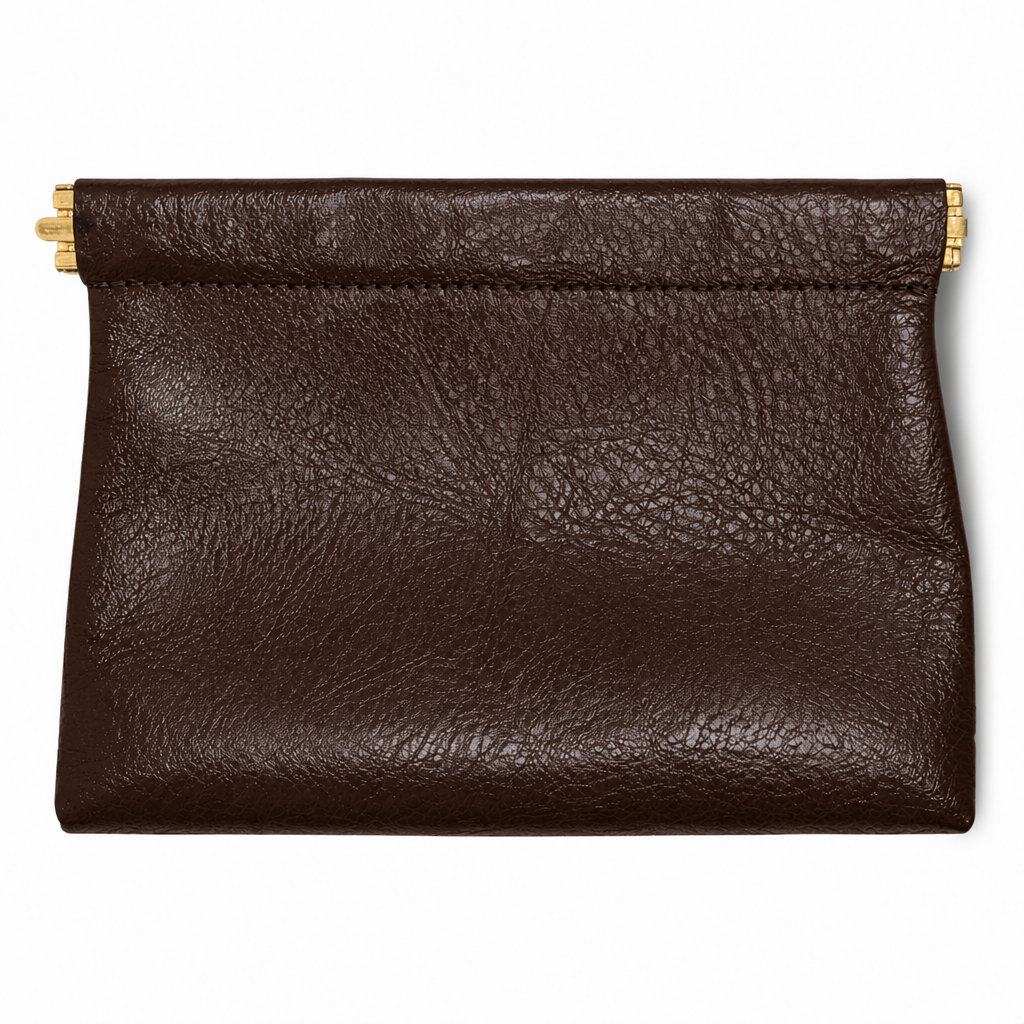 Brown Handcrafted Leather Spring-Top Coin Purse - product view 6