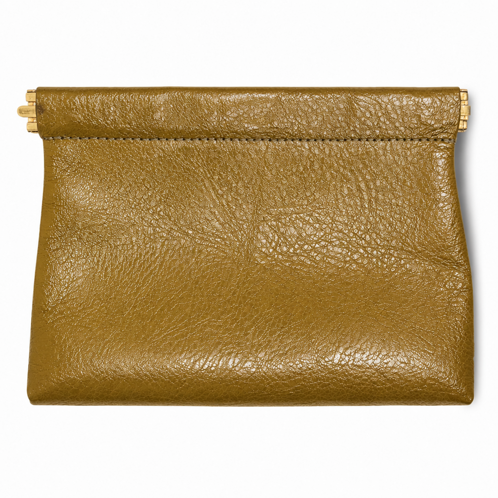 Yellow Handcrafted Leather Spring-Top Coin Purse - product view 6