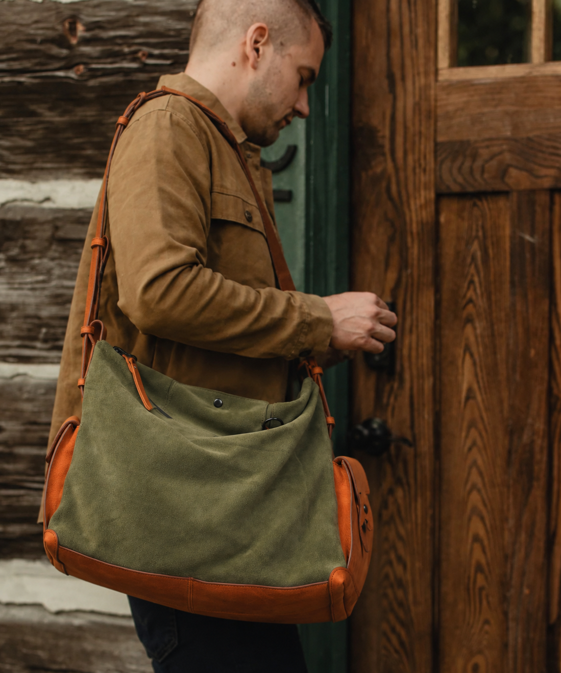 KAKAVY Roam suede and leather shoulder bag in everyday use