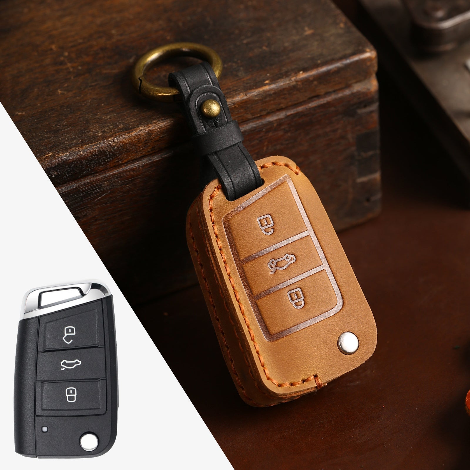 KAKAVY Top Grain Leather Volkswagen key Case detail image 21