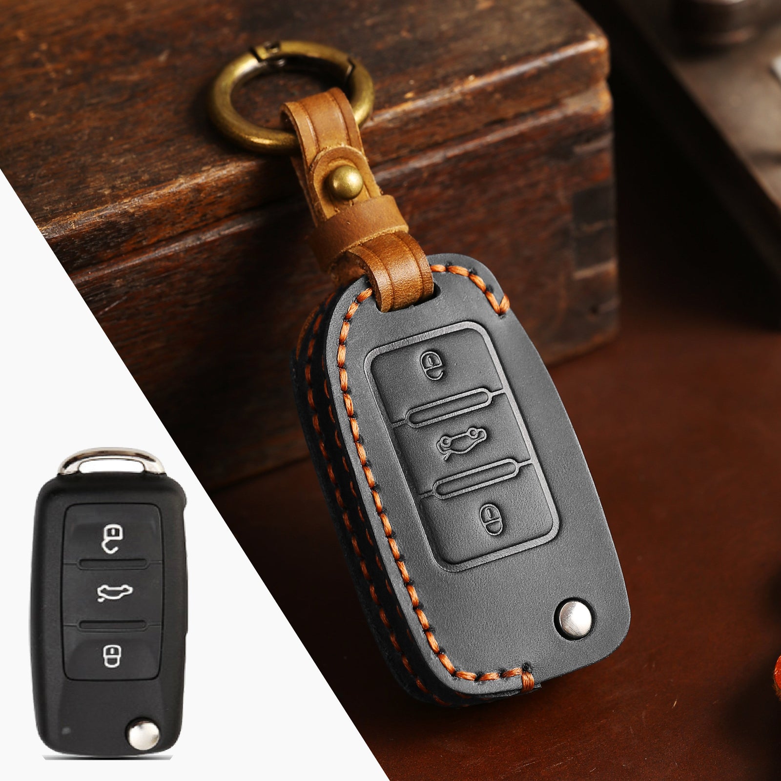 KAKAVY Top Grain Leather Volkswagen key Case detail image 23