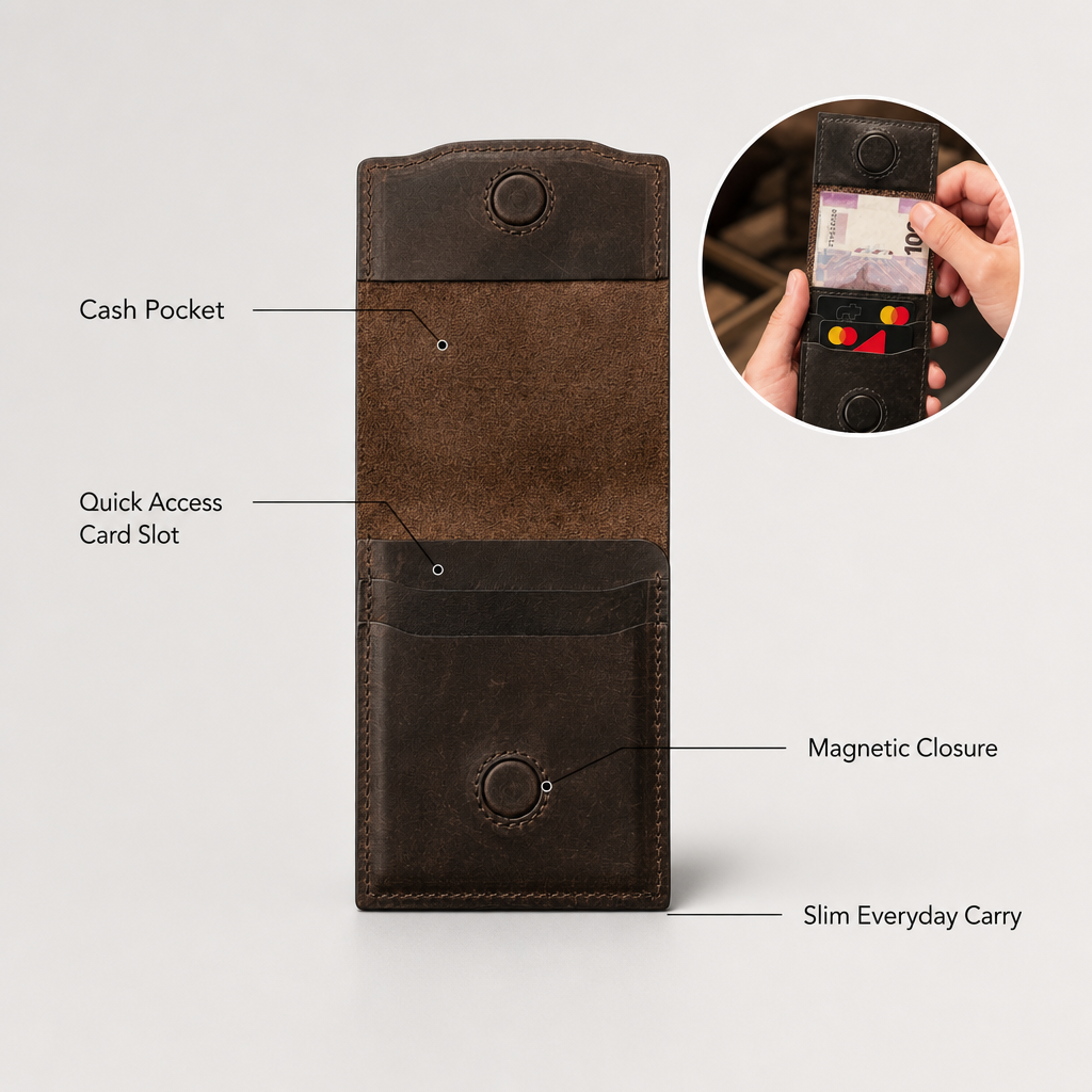 Kakavy vintage full-grain leather snap wallet