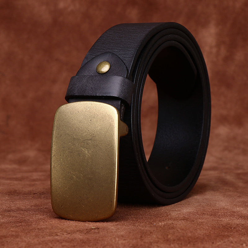 Thick Top-Grain Leather Belt with Brass Plate Buckle - product view 6