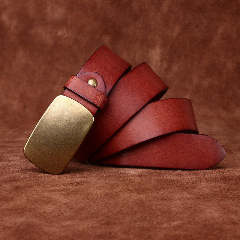 Thick Top-Grain Leather Belt with Brass Plate Buckle - product view 5
