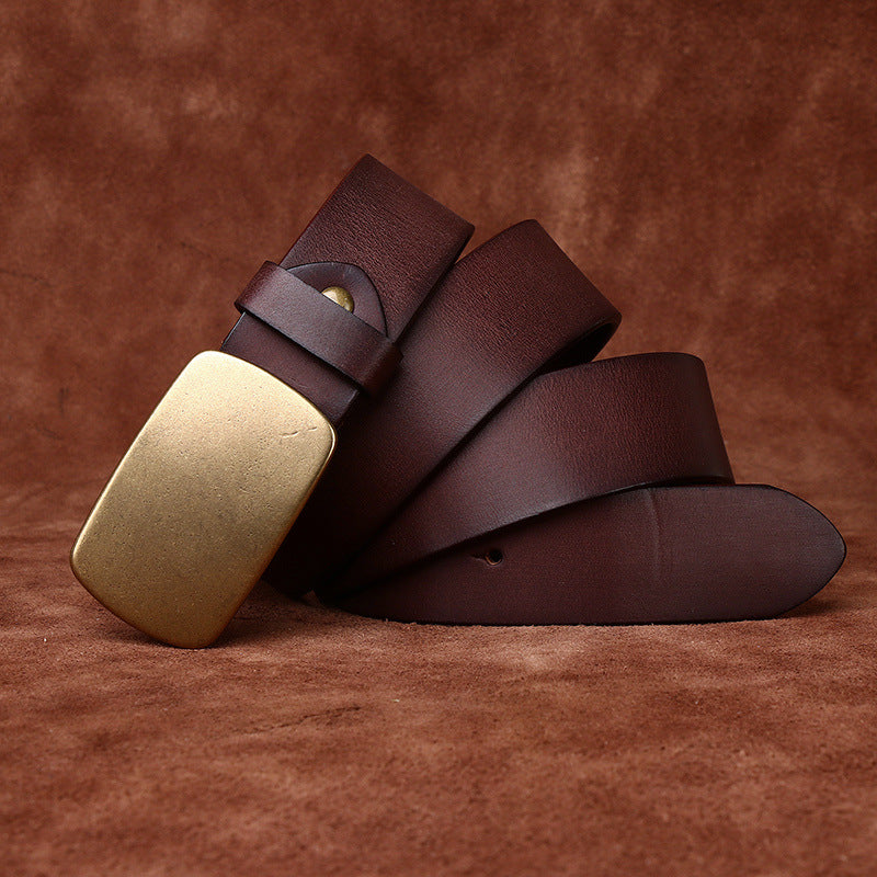 Thick Top-Grain Leather Belt with Brass Plate Buckle - product view 7