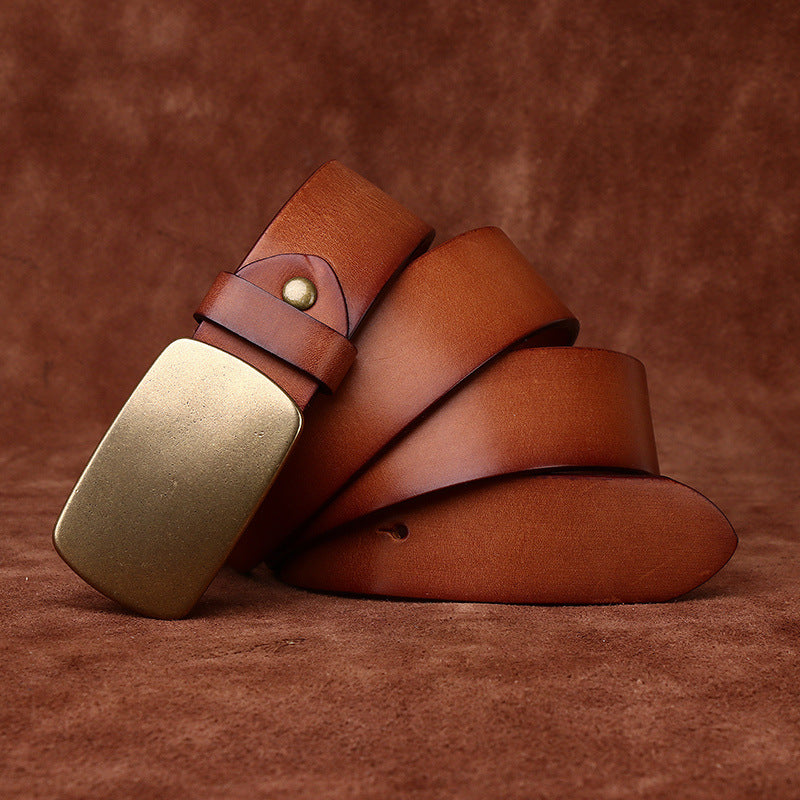 Thick Top-Grain Leather Belt with Brass Plate Buckle - product view 4