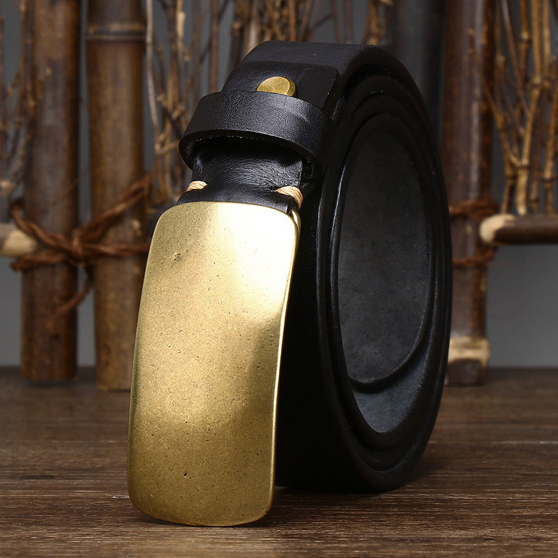 Thick Top-Grain Leather Belt with Brass Plate Buckle - product view 8
