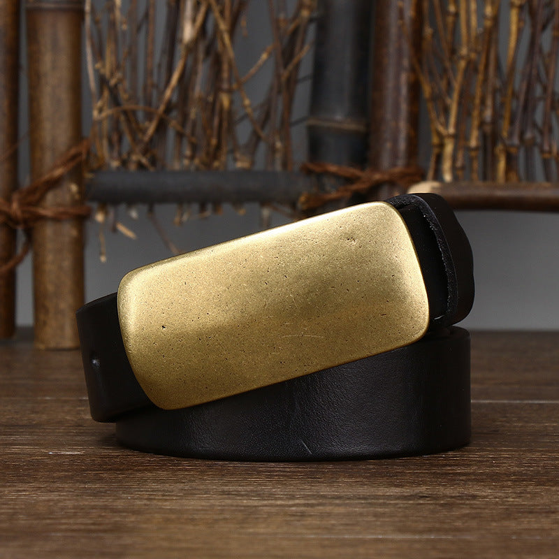 Thick Top-Grain Leather Belt with Brass Plate Buckle - product view 9