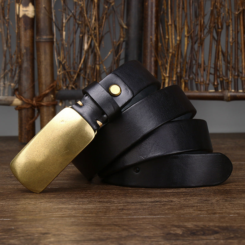 Thick Top-Grain Leather Belt with Brass Plate Buckle - product view 10