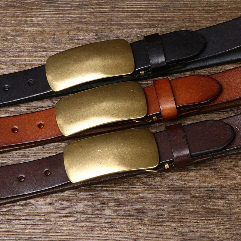 Thick Top-Grain Leather Belt with Brass Plate Buckle - product view 11