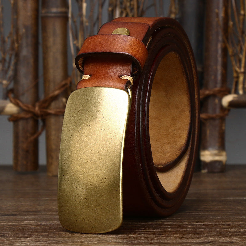 Thick Top-Grain Leather Belt with Brass Plate Buckle - product view 12
