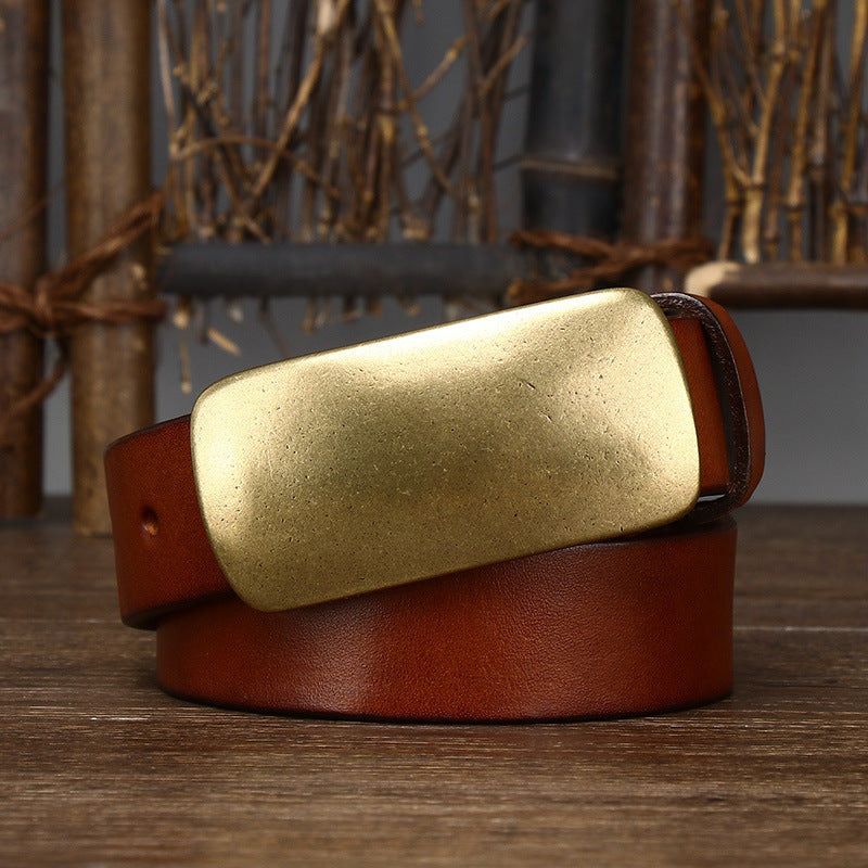 Thick Top-Grain Leather Belt with Brass Plate Buckle - product view 13
