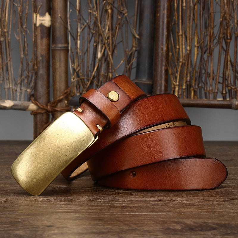 Thick Top-Grain Leather Belt with Brass Plate Buckle - product view 14
