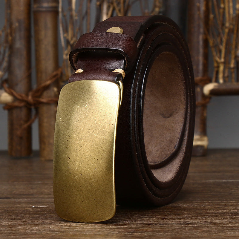 Thick Top-Grain Leather Belt with Brass Plate Buckle - product view 15