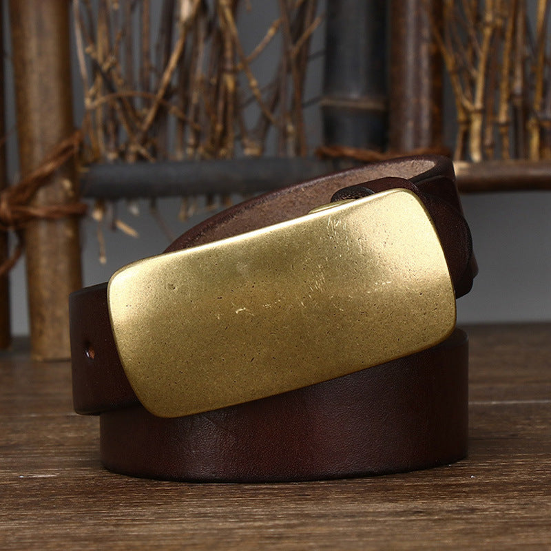 Thick Top-Grain Leather Belt with Brass Plate Buckle - product view 16