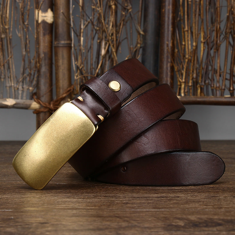 Thick Top-Grain Leather Belt with Brass Plate Buckle - product view 17