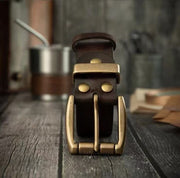 Vegetable-Tanned Top-Grain Leather Belt with Heavy Brass Buckle - product view 1