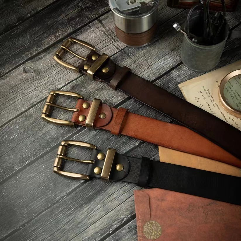 Vegetable-Tanned Top-Grain Leather Belt with Heavy Brass Buckle - product view 7