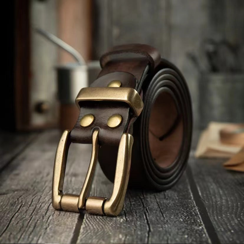 Vegetable-Tanned Top-Grain Leather Belt with Heavy Brass Buckle - product view 2