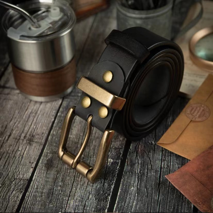 Vegetable-Tanned Top-Grain Leather Belt with Heavy Brass Buckle - product view 8
