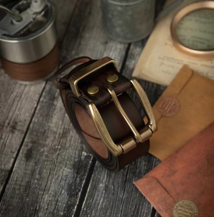 Vegetable-Tanned Top-Grain Leather Belt with Heavy Brass Buckle - product view 9