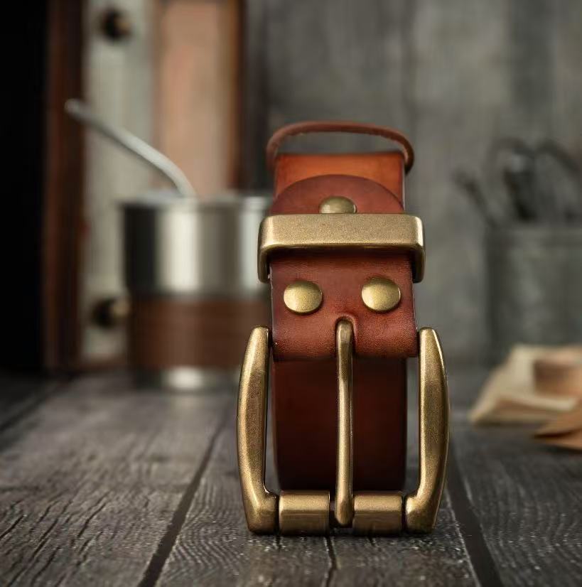 Vegetable-Tanned Top-Grain Leather Belt with Heavy Brass Buckle - product view 10