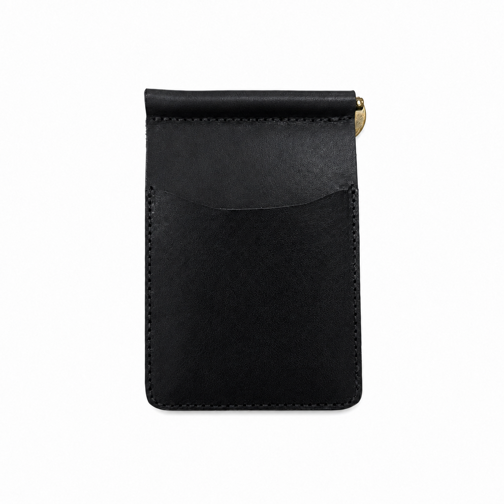 Black Full-Grain Leather Money Clip Wallet detail view 7